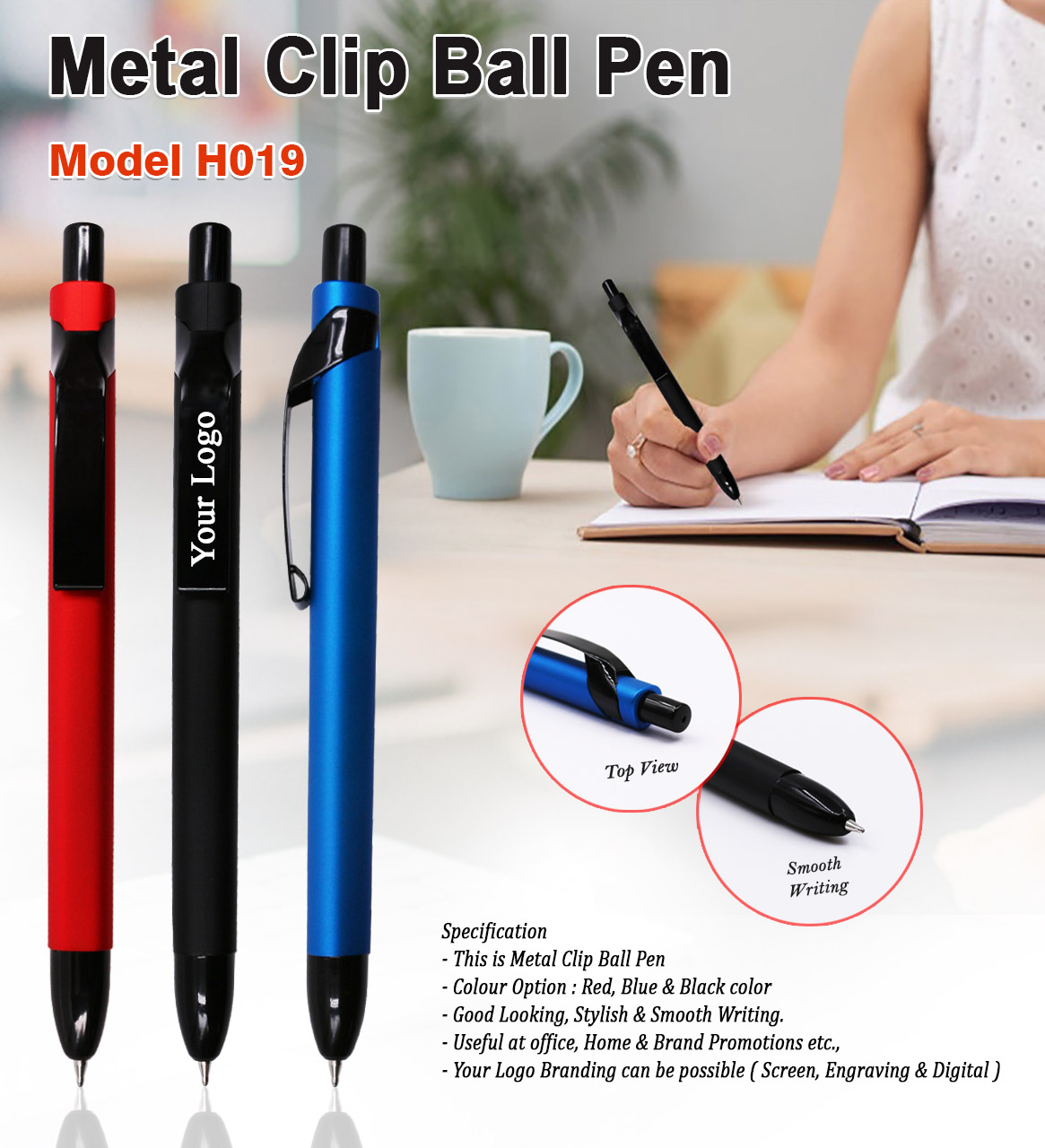 H019 Premium Metal Clip Ball Pen for Corporate Gifting, Promotional Branding & Executive Use