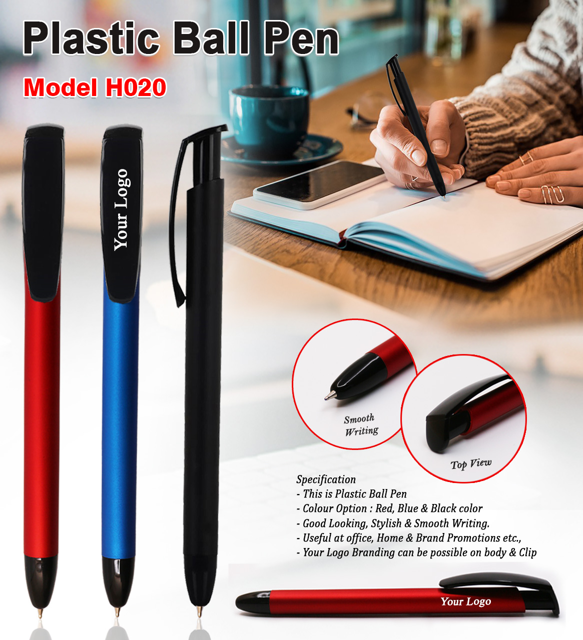 H020 Premium Plastic Ball Pen for Corporate Gifting, Promotional Branding & Bulk Business Giveaways