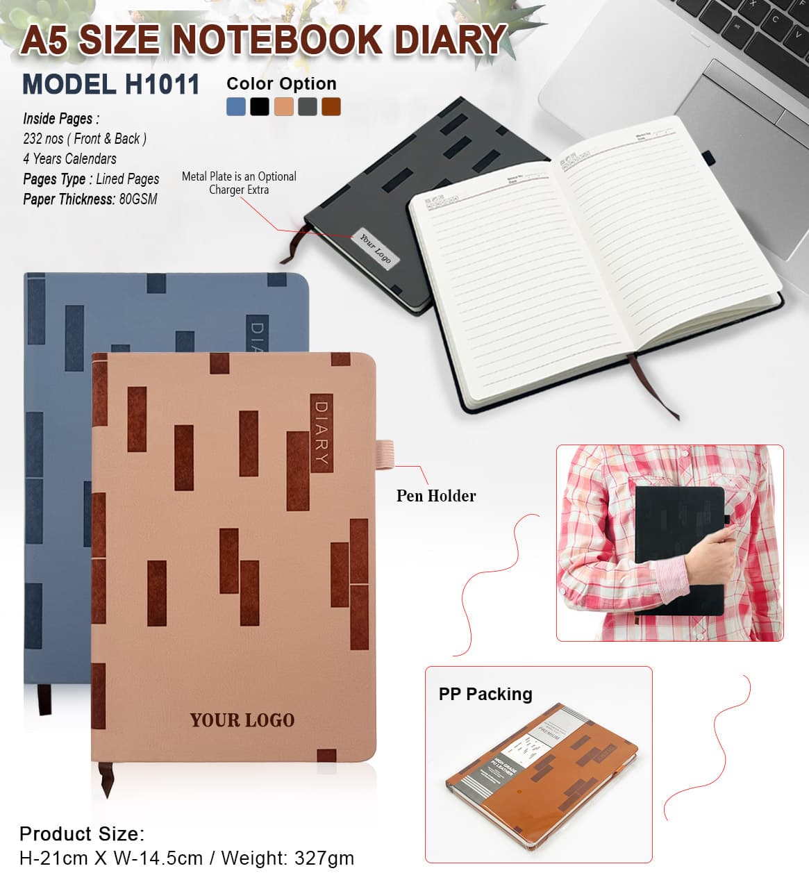 A5 PU Leather Notebook Diary with Pen Holder