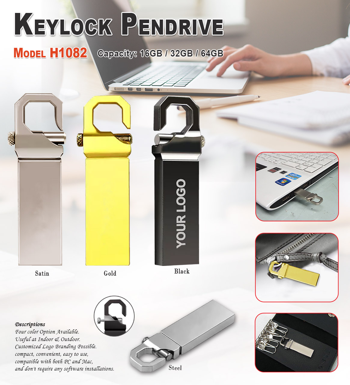 Keylock Pendrive - Golden