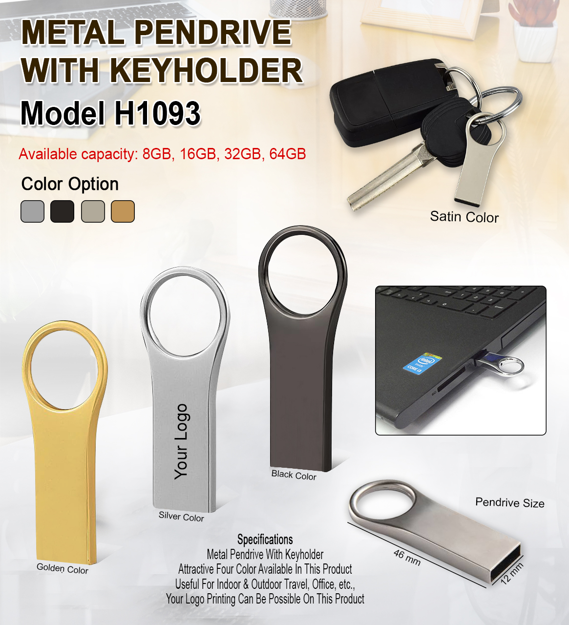 Pendrive With Keyring Holder -  Gold