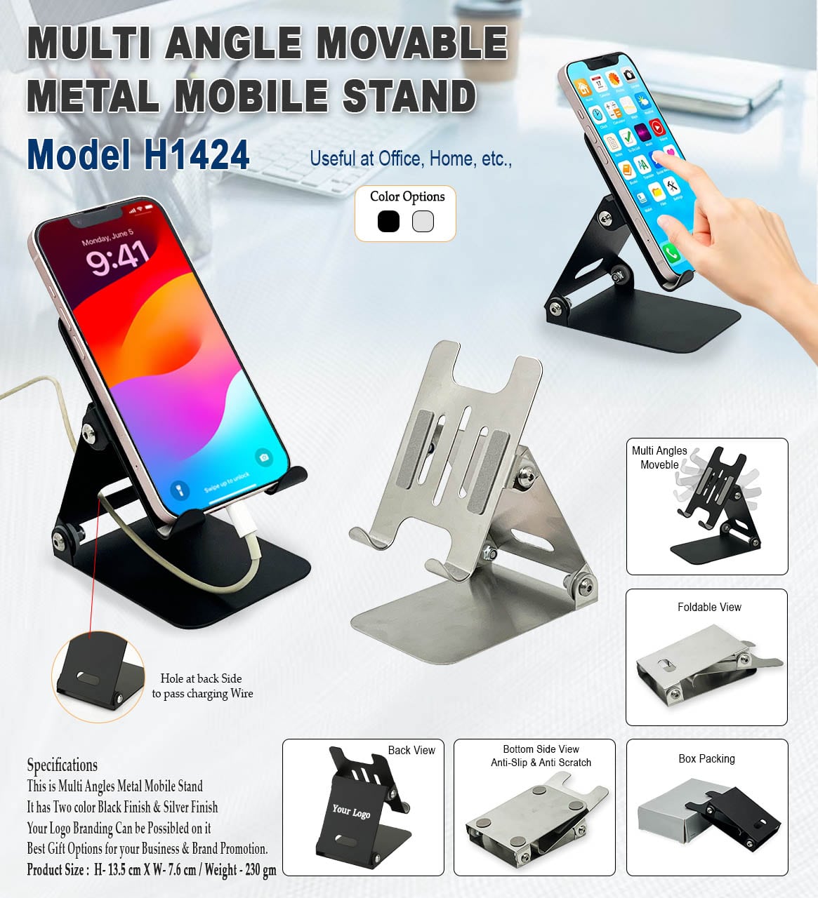 Multi Angles Metal Mobile Stand - Silver