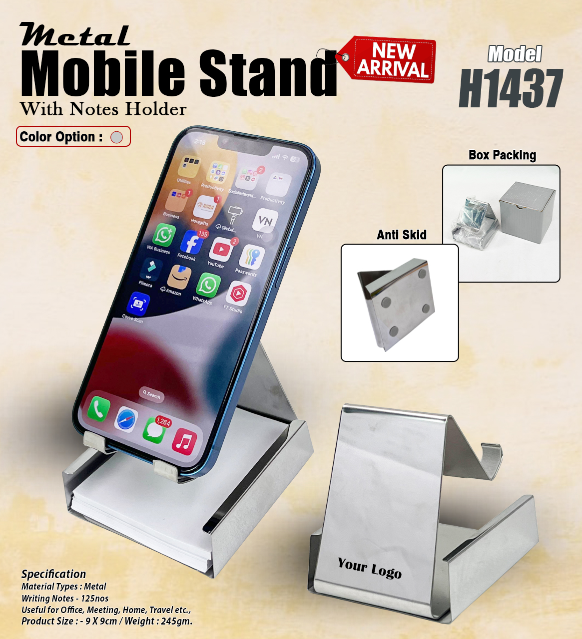 Metal Mobile Stand With Notes Holder