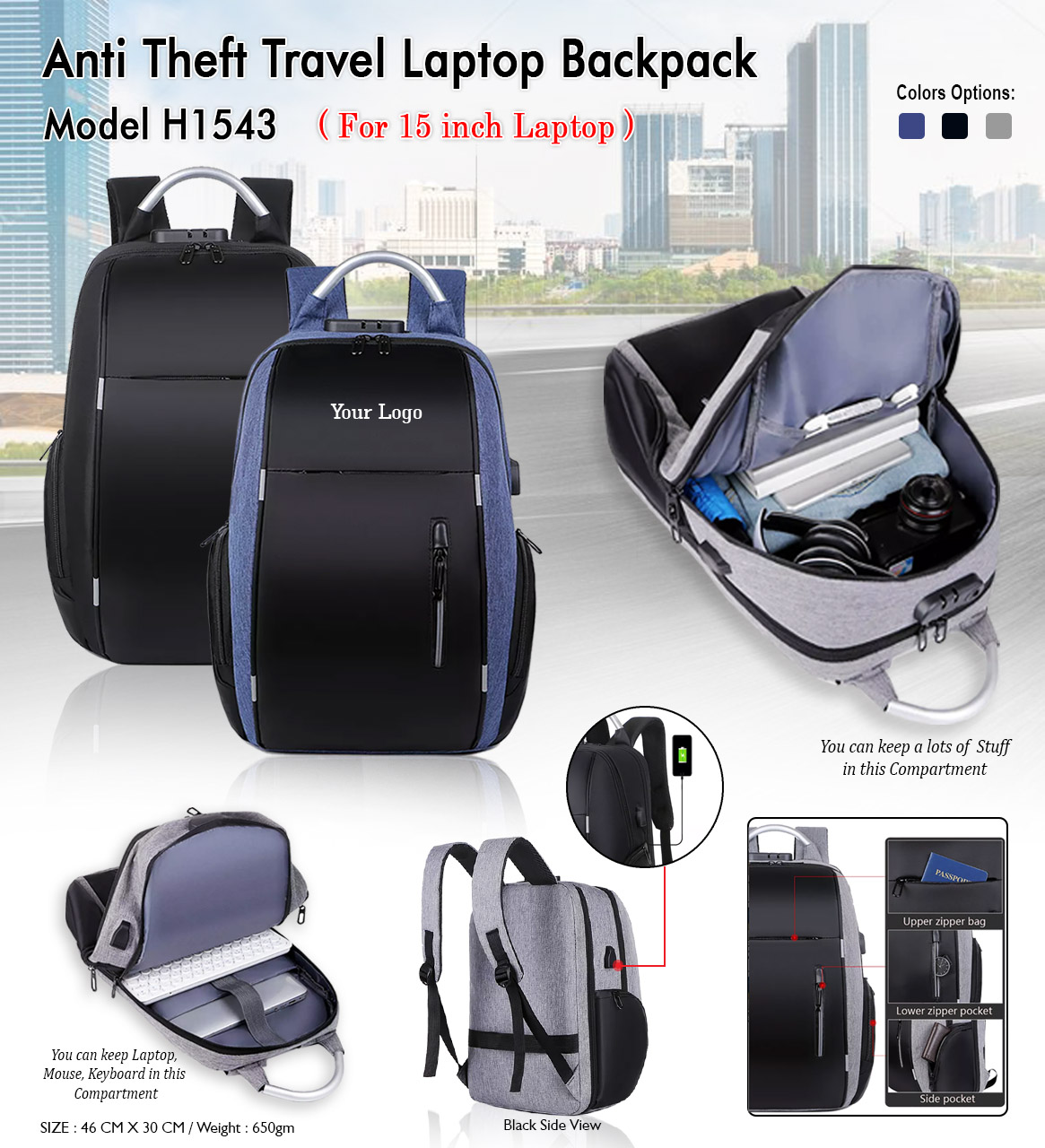 Anti Theft Laptop Backpack
