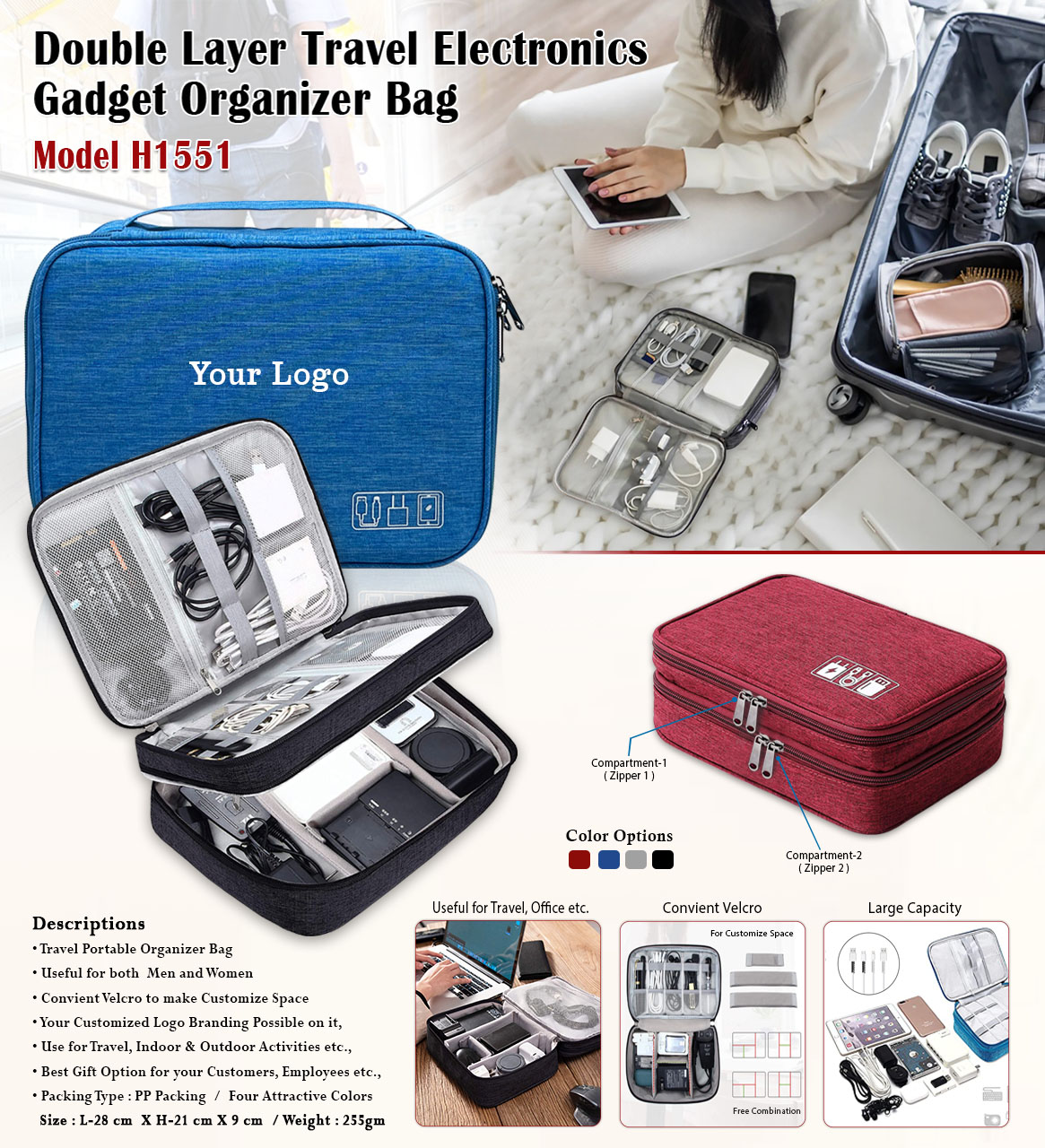 Double Layer Travel Gadget Organizer Bag