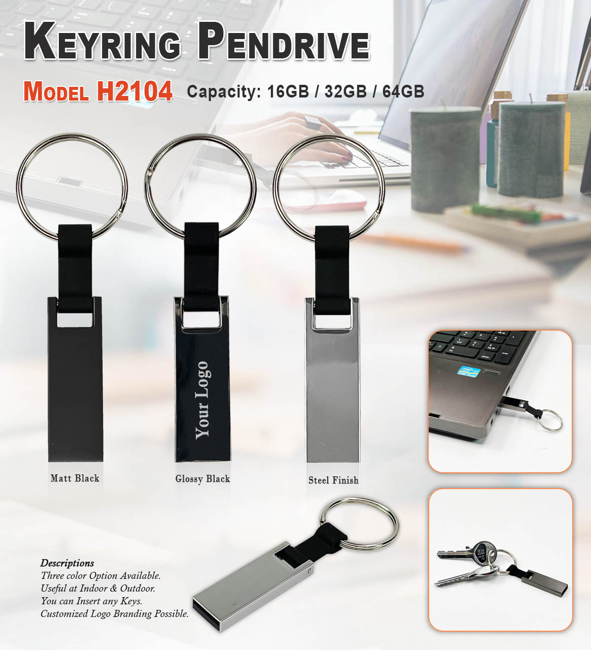 Keyring Pendrive - Mat Black