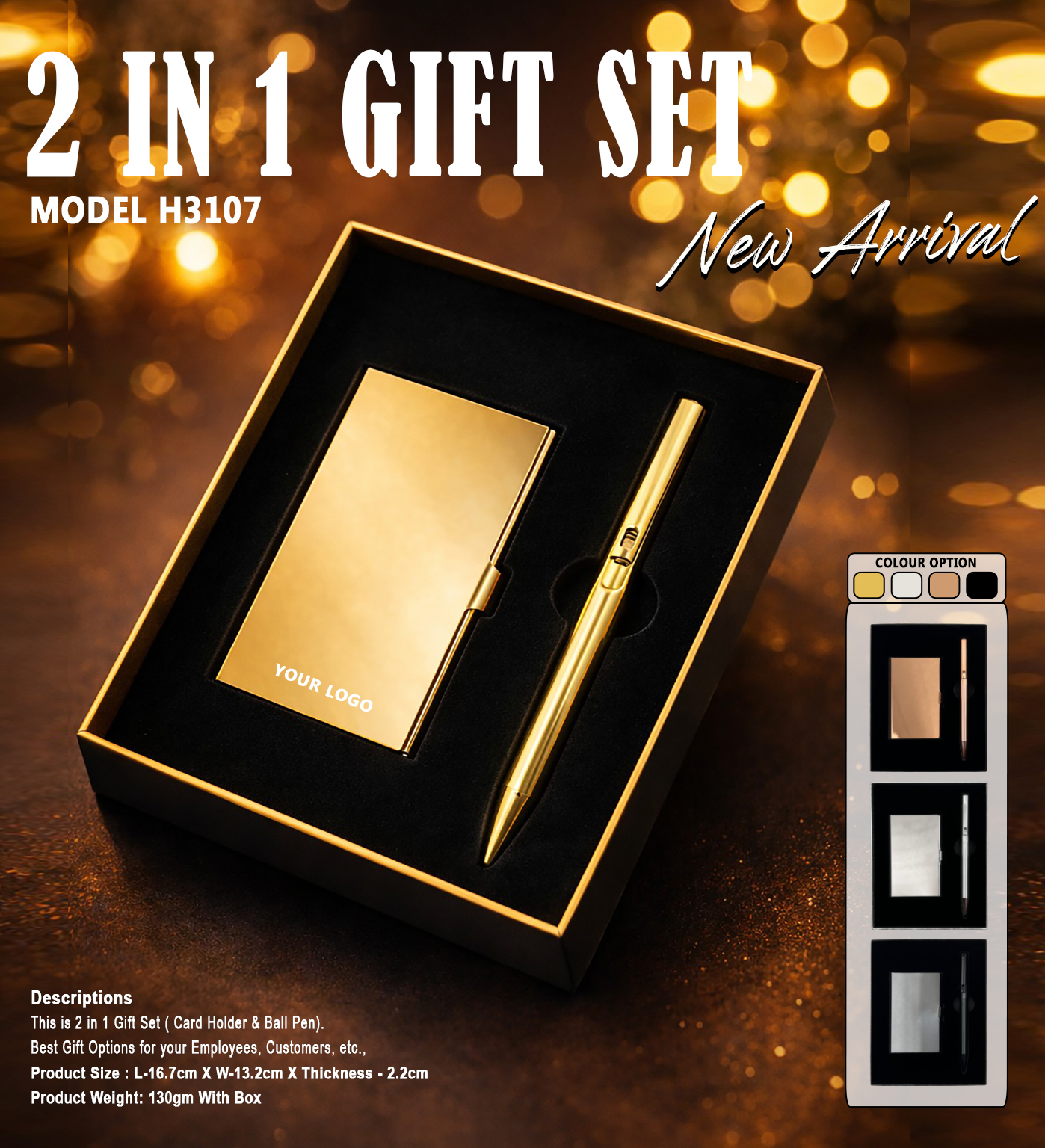H3107 Premium Metal Card Holder & Executive Pen Gift Set – 2 in 1 Corporate Gift Set (Silver)