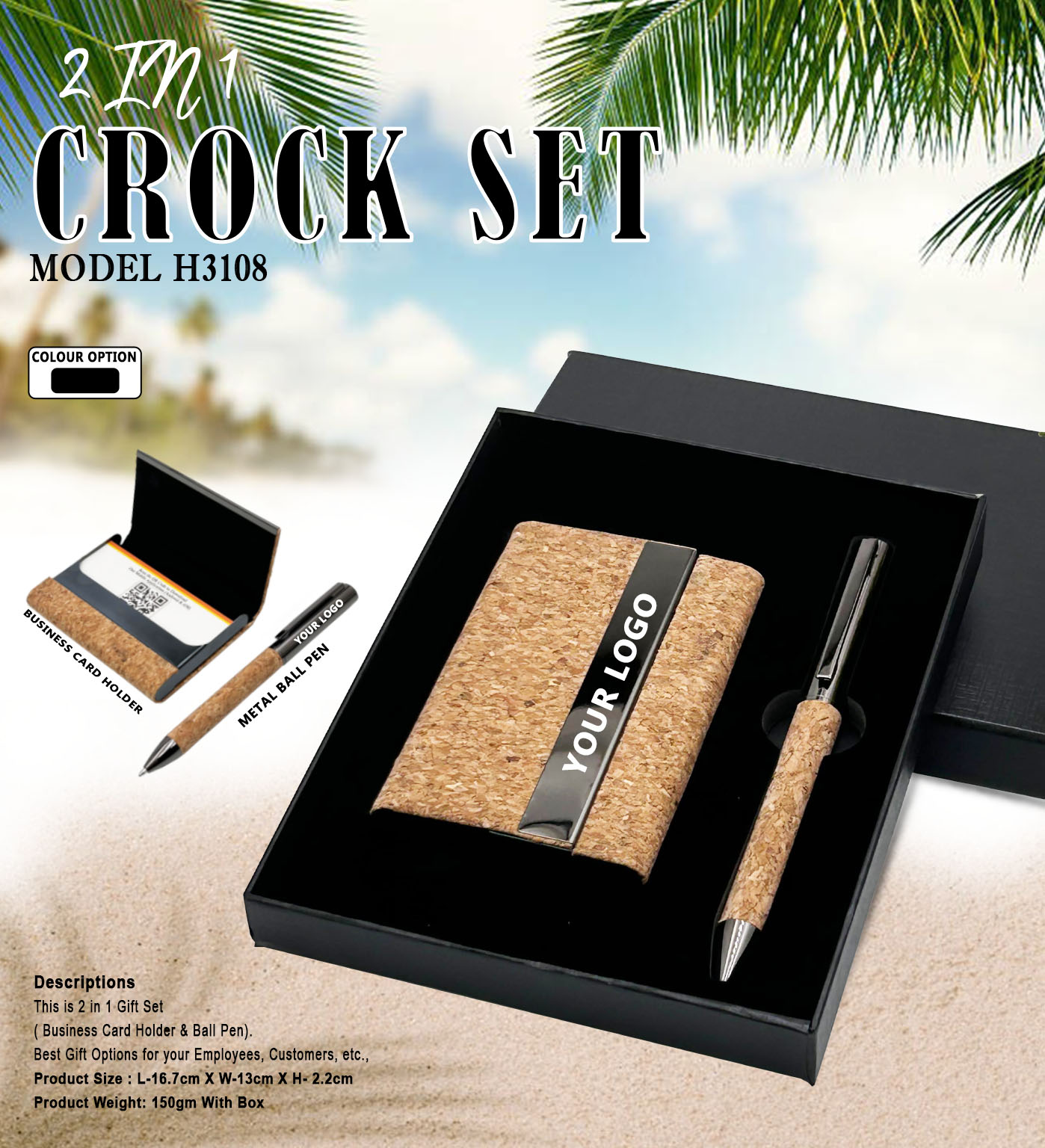 H3108 Premium Cork Pen & Business Card Holder Gift Set