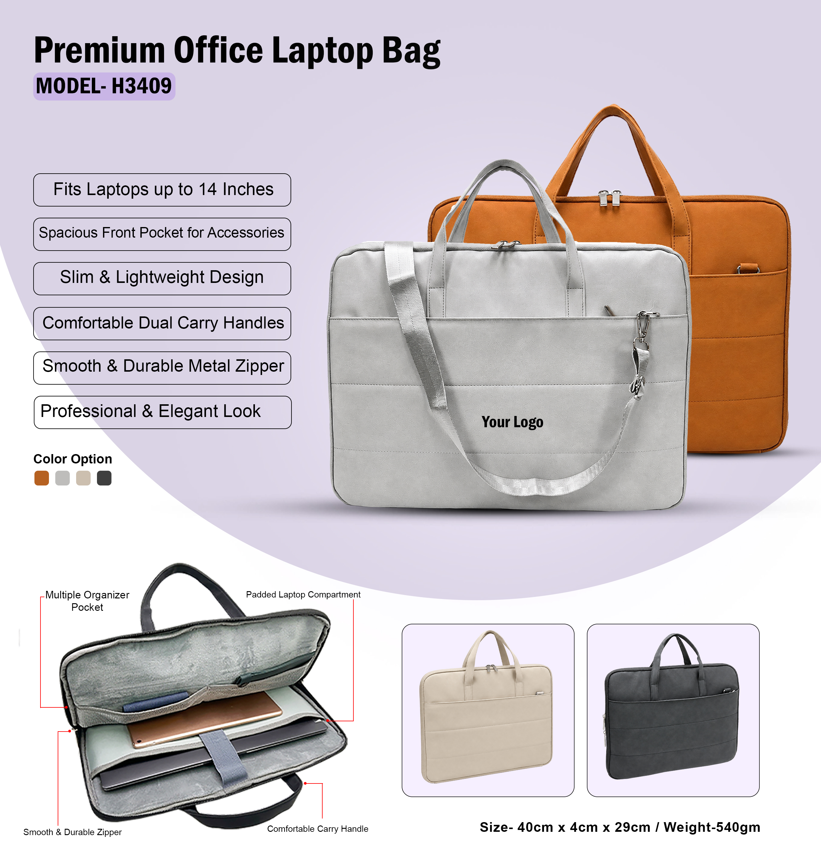 H3409 Premium Office Laptop Bag with Padded 14-Inch Laptop Compartment for Corporate Gifting & Executive Branding