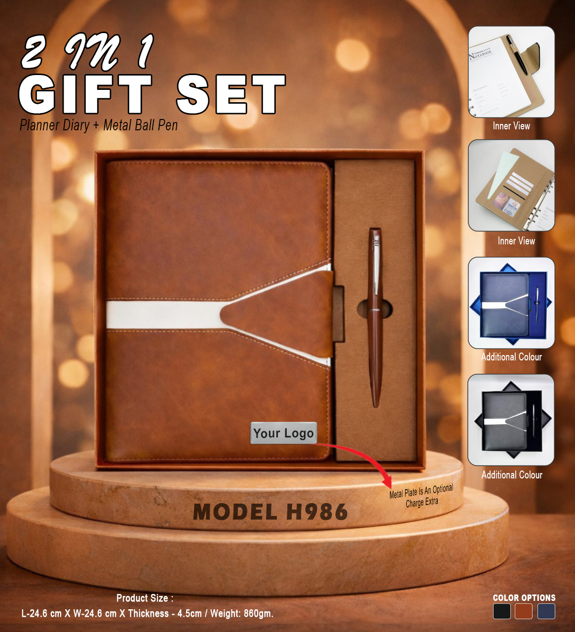 H986 Premium Planner Diary & Metal Pen Gift Set for Corporate Gifting & Executive Branding