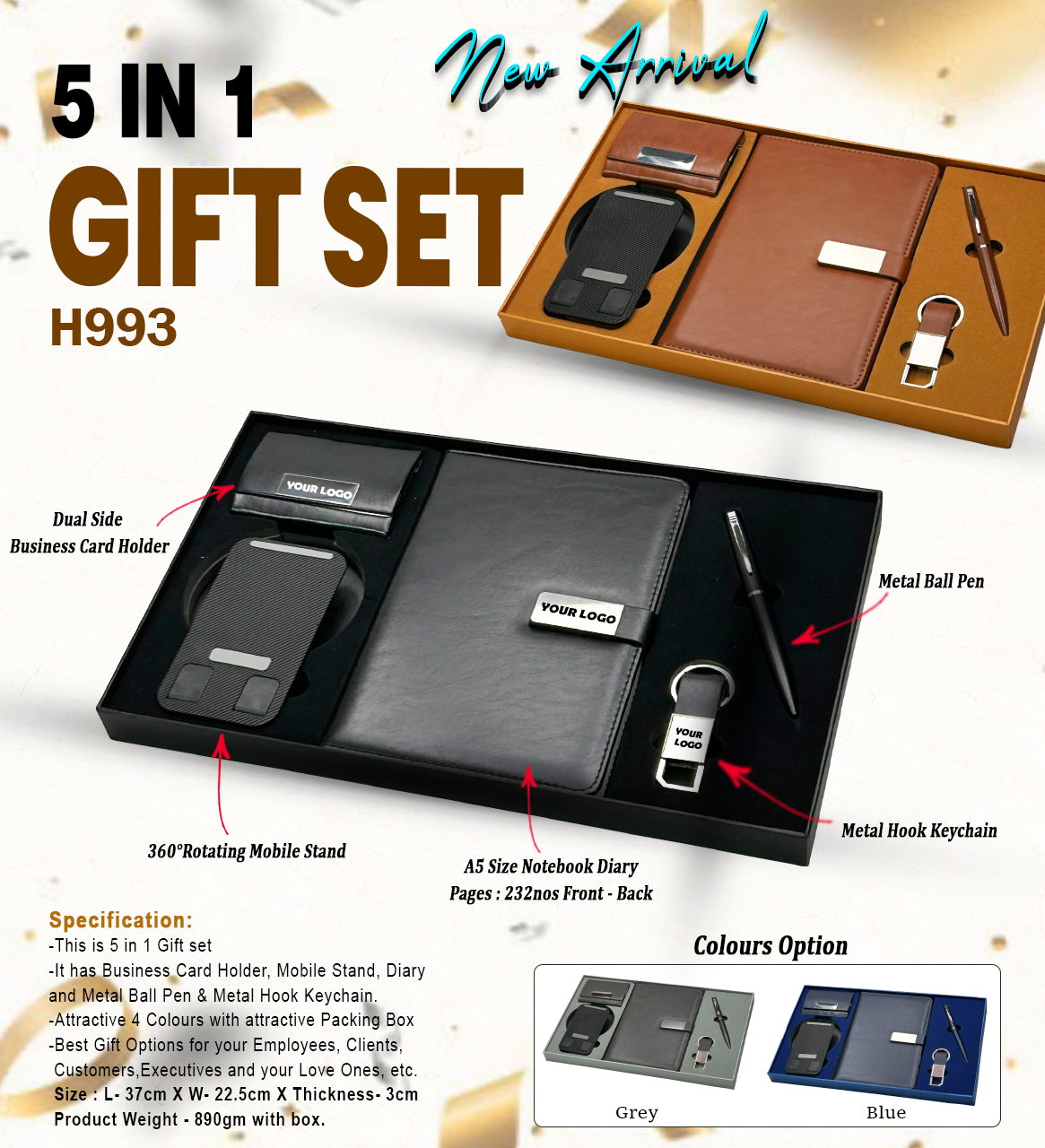 H993 Premium 5-in-1 Executive Corporate Gift Set for Employee & Client Gifting