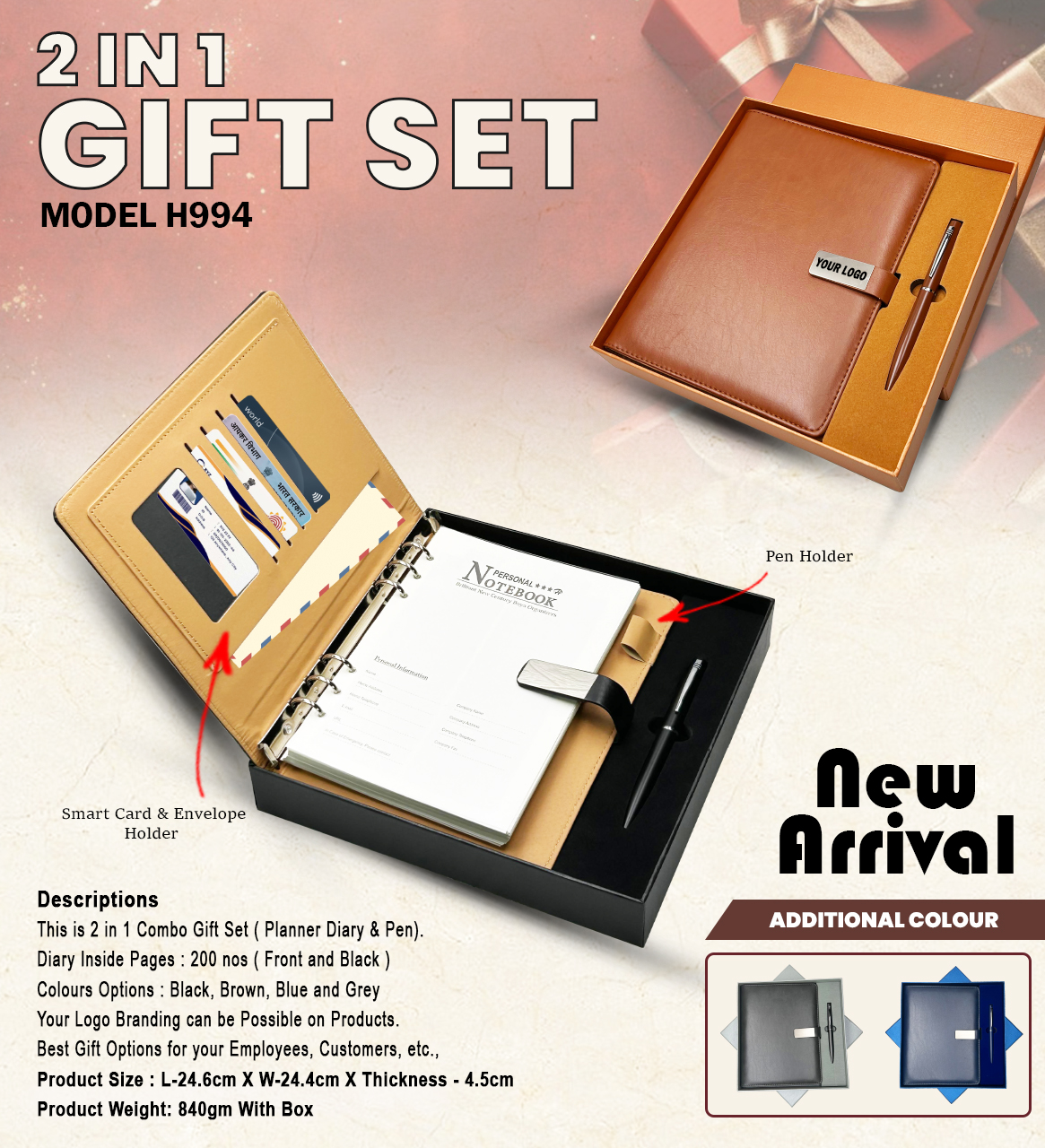 H994 Premium Planner Diary & Metal Pen Gift Set for Corporate Gifting & Executive Branding