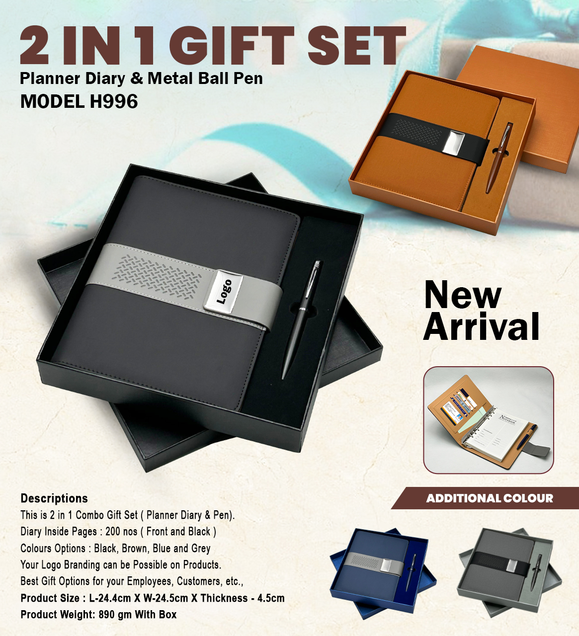 H996 Premium Planner Diary & Metal Ball Pen Gift Set for Corporate Gifting
